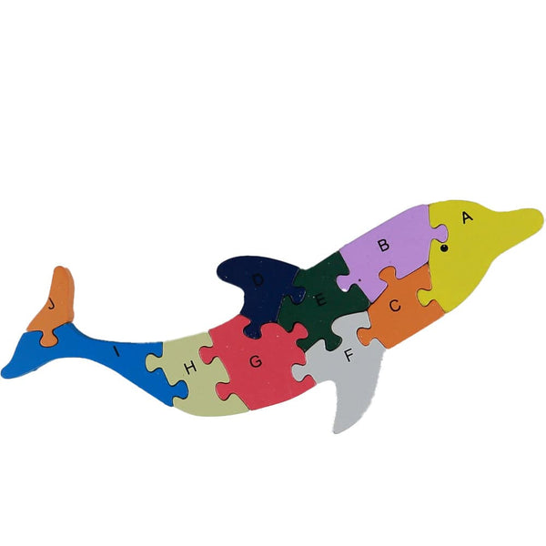 Puzzle din lemn - delfin cu litere si cifre - Delumani - Magazin Online Romanesc 