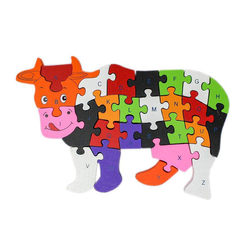 Puzzle din lemn - vacuta cu litere si cifre - Delumani - Magazin Online Romanesc 