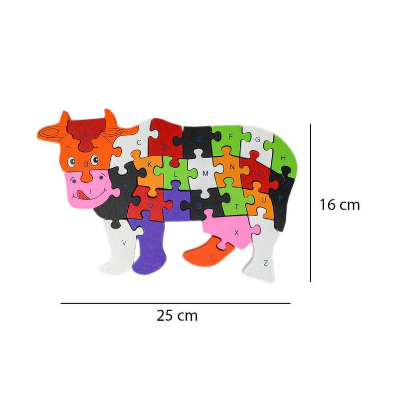 Puzzle din lemn - vacuta cu litere si cifre - Delumani - Magazin Online Romanesc 