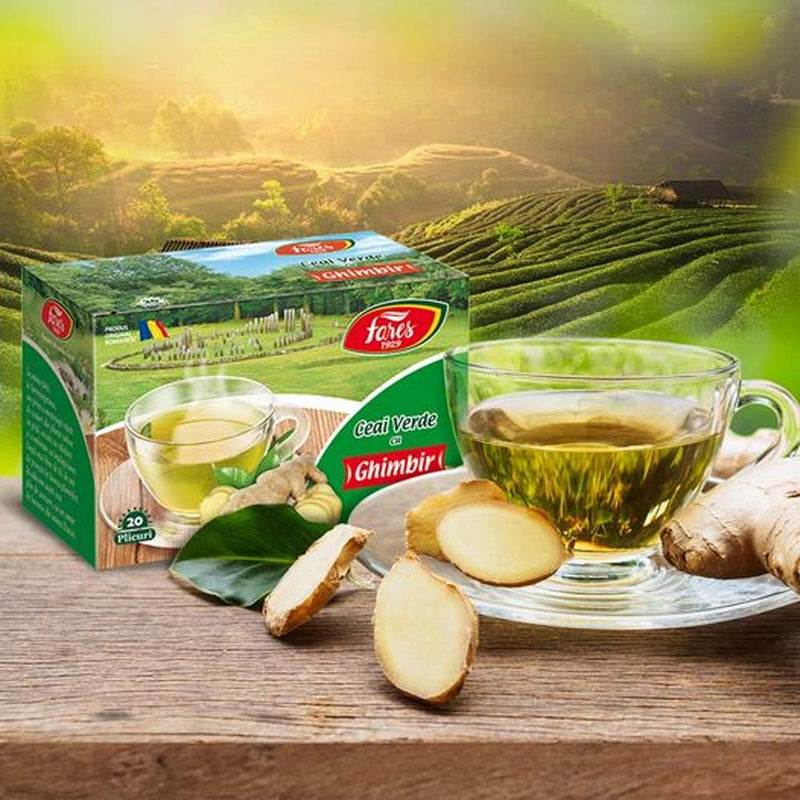 Ceai verde cu ghimbir, 20 plicuri, Fares - Delumani - Magazin Online Romanesc 
